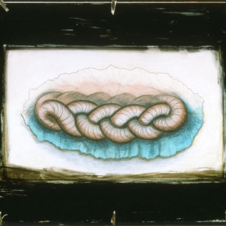 Pink Coil drawing with glas