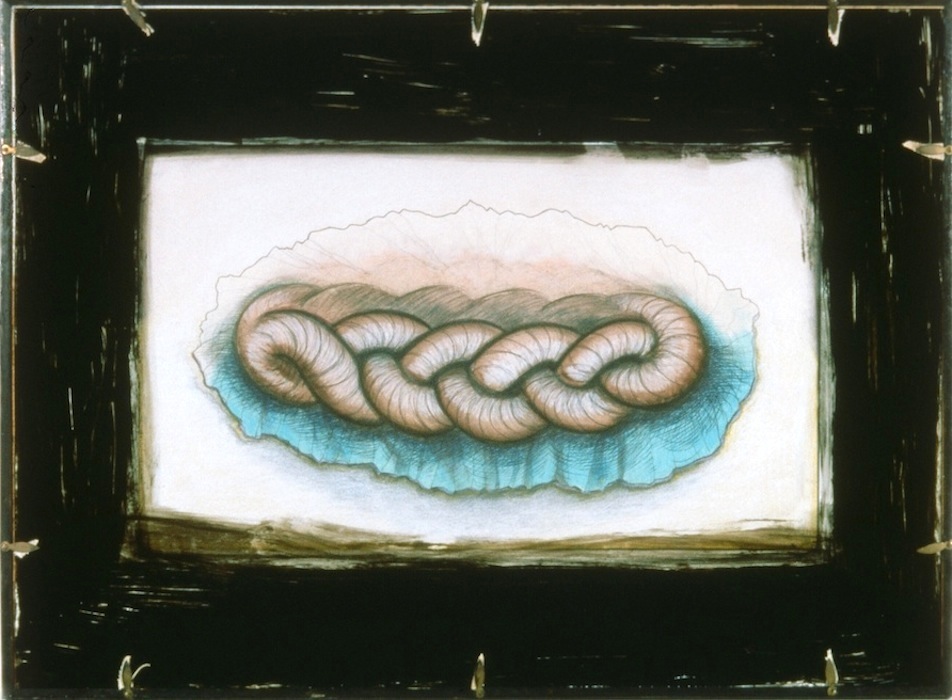 Pink Coil drawing with glas